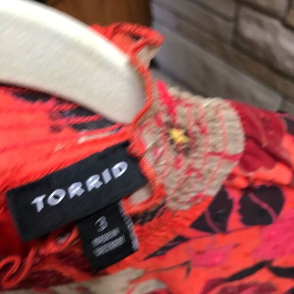 Torrid Mini Clip Dot Blouson Sleeve Dress Orange Floral Print 3x - Picture 8 of 15